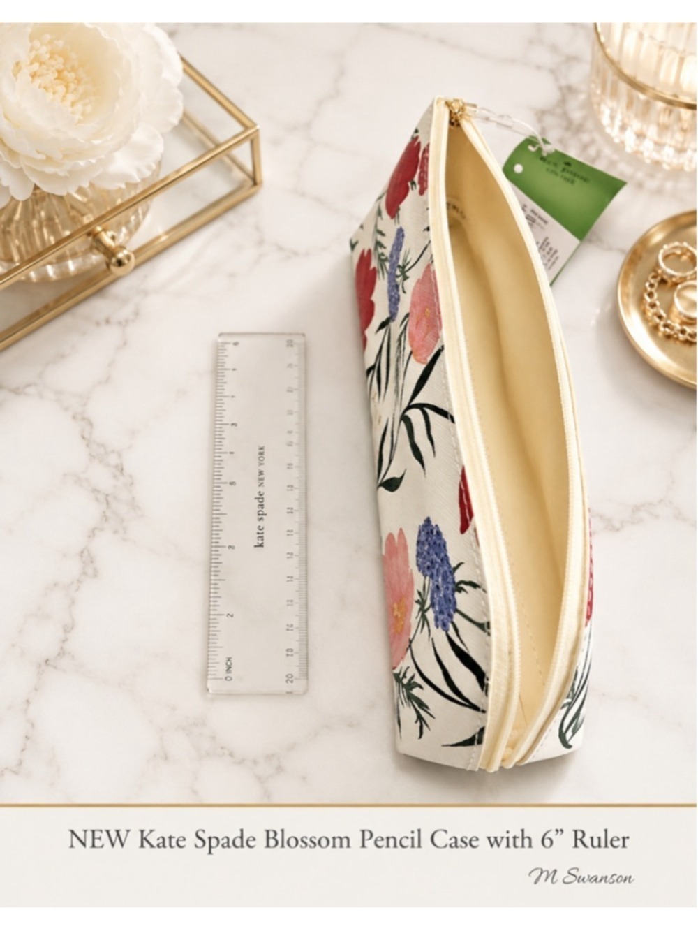 NEW Kate Spade New York Blossom Pencil Case with 6” Ruler NWT - Picture 3 of 8